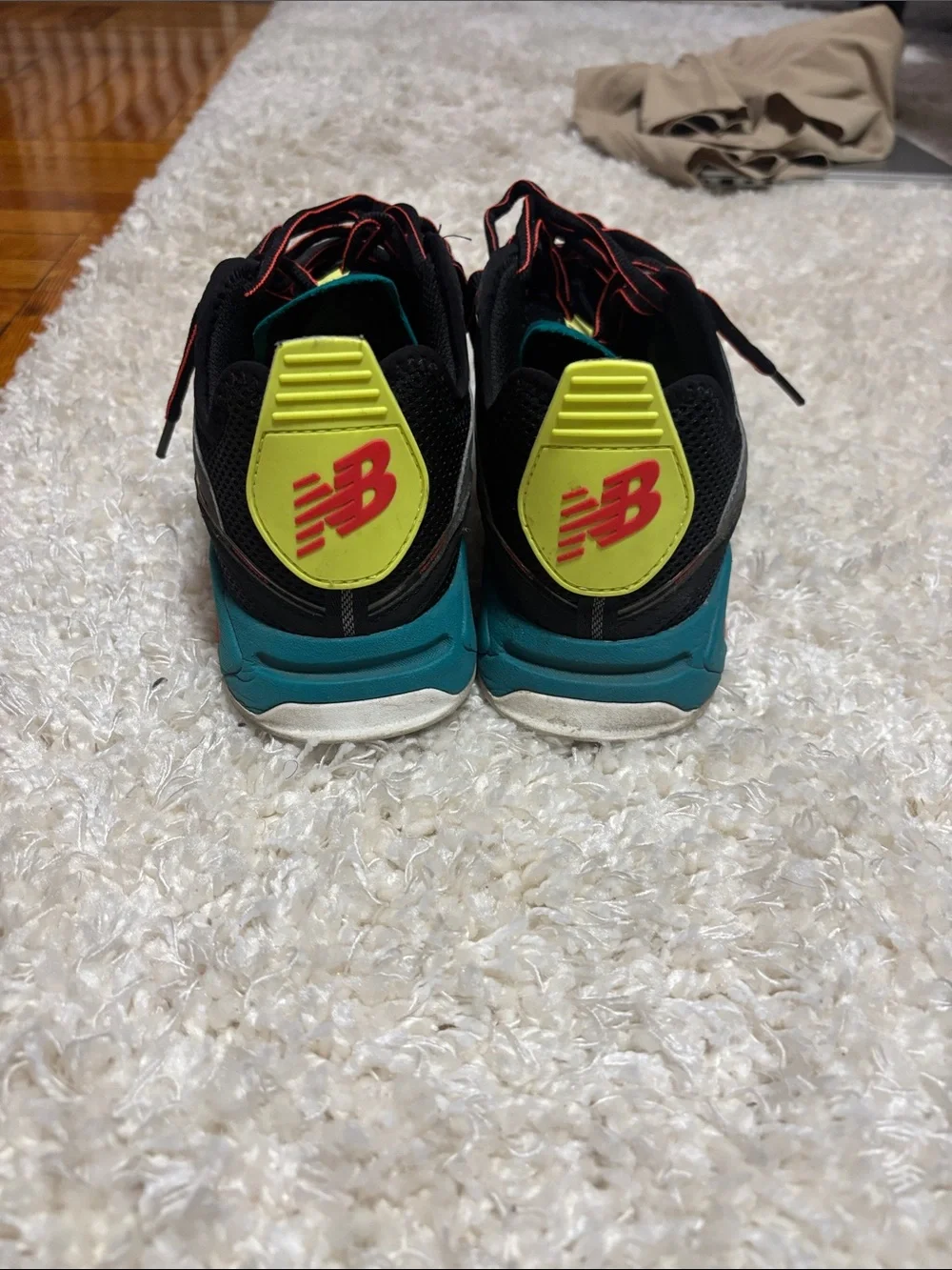 New Balance Black Teal Athletic Sneakers with Yellow Accents